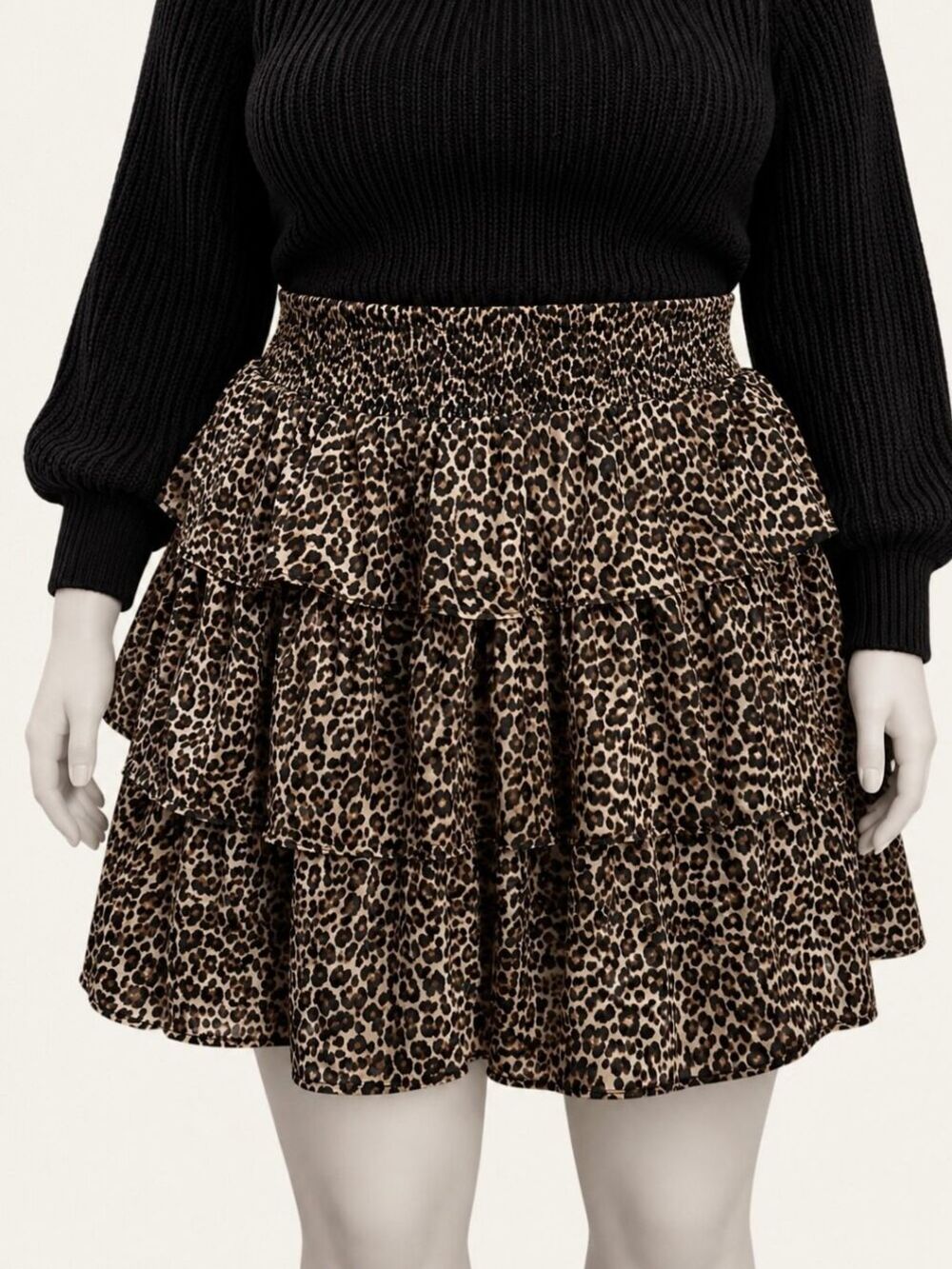 Leopard Tiered Ruffle Mini Skirt 2X Smocked Waist NWT Mob Wife Western Glam